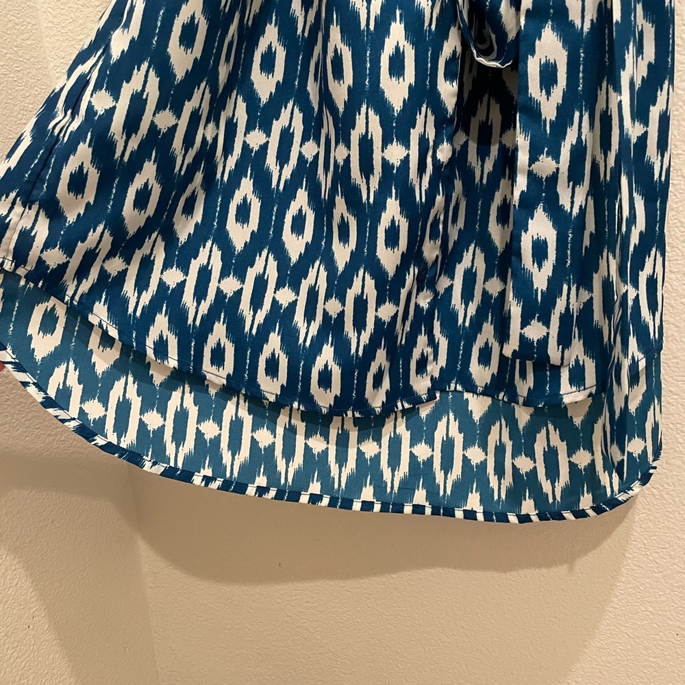 Maeve Anthropologie Ikat Print Shirt Dress Medium Blue White Belted - Picture 3 of 10